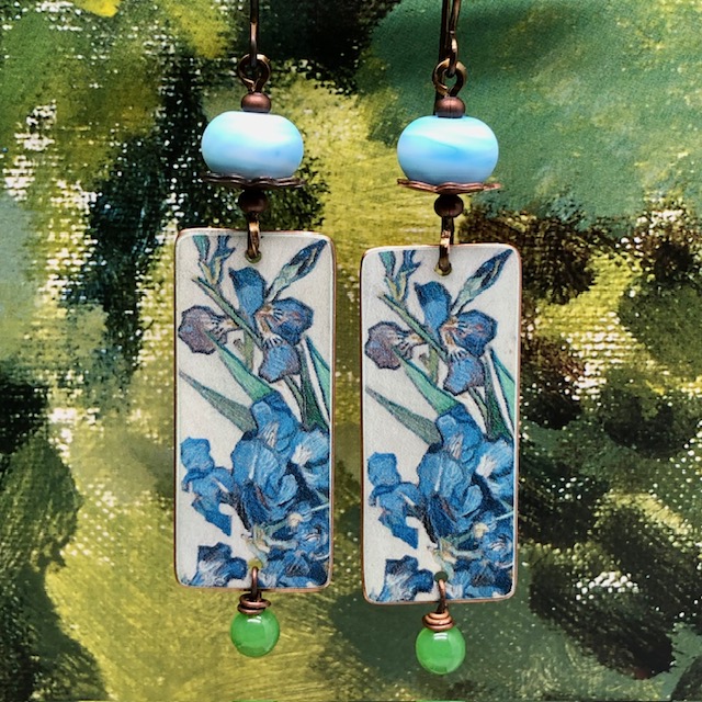 Boucles d'oreilles Van Gogh, Iris, art, fleur – Image 5