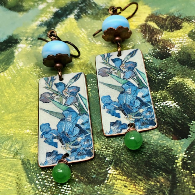 Boucles d'oreilles Van Gogh, Iris, art, fleur – Image 6