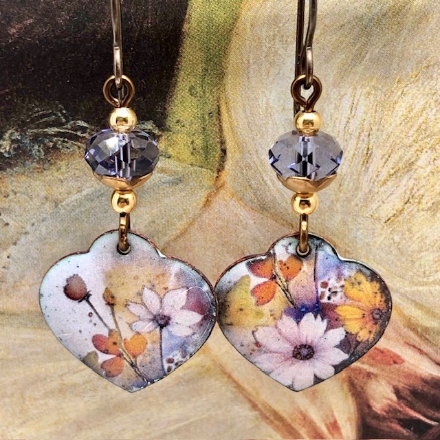 Boucles d'oreilles Coeur de fleurs parme, nature – Image 3