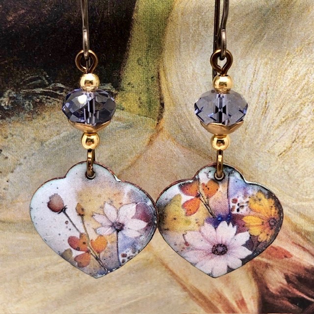 Boucles d'oreilles Coeur de fleurs parme, nature – Image 5