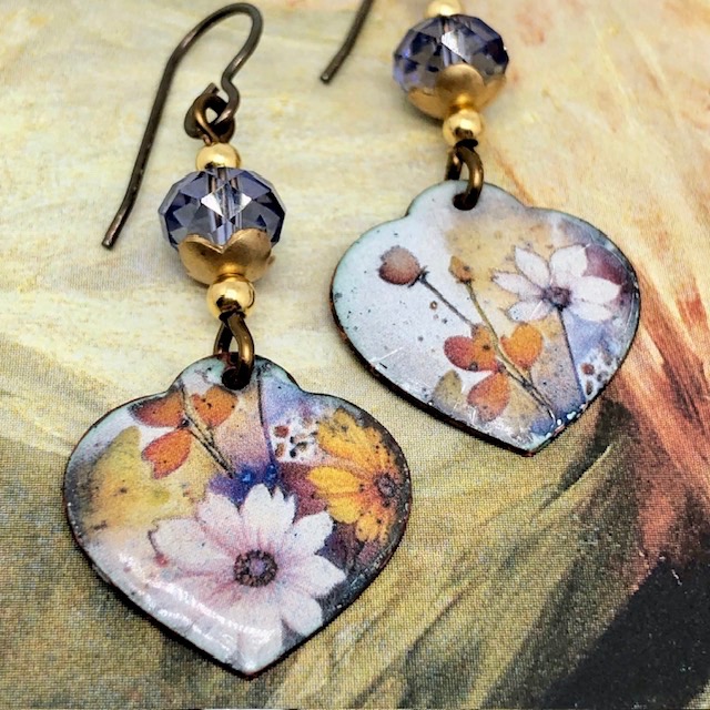 Boucles d'oreilles Coeur de fleurs parme, nature – Image 6