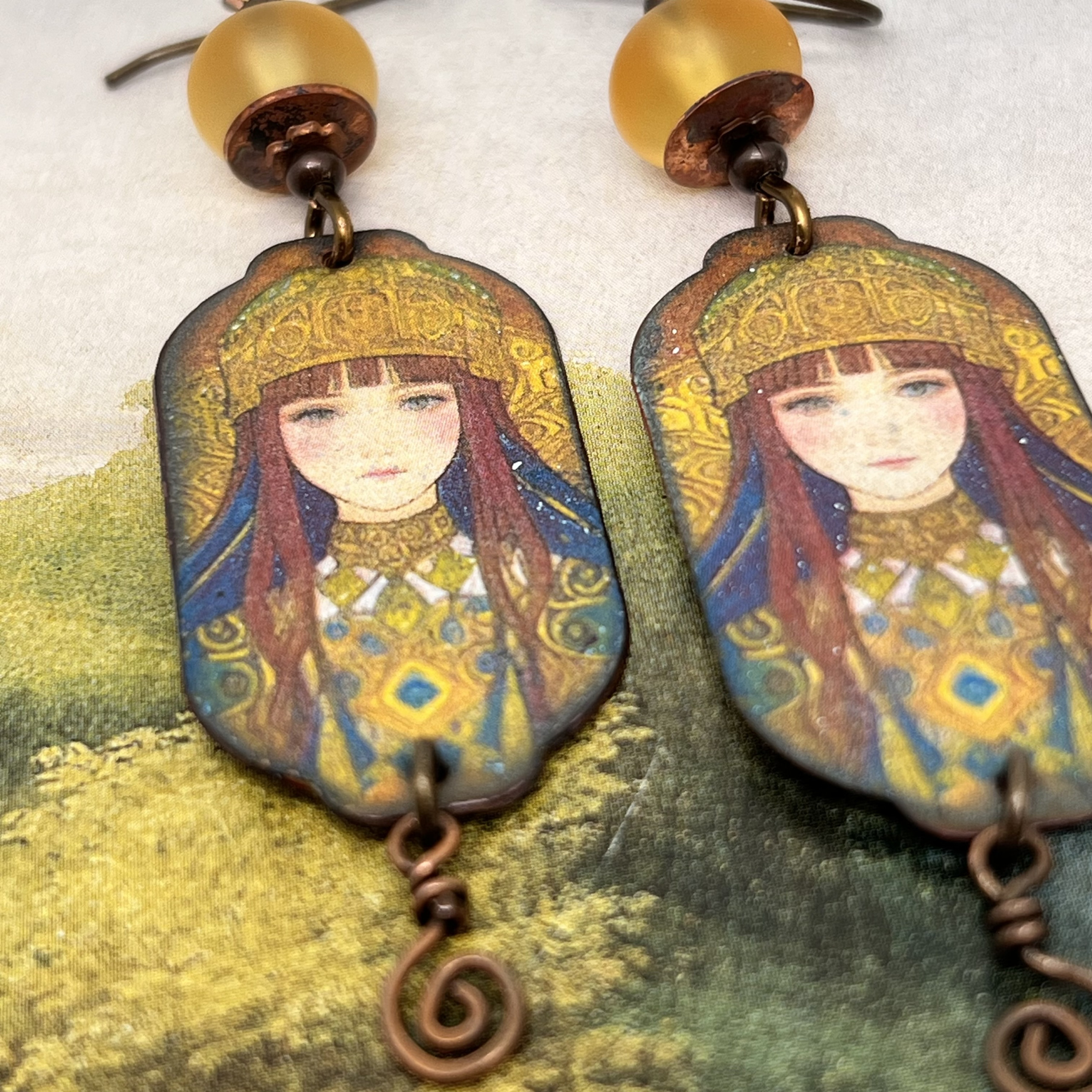 Boucles d'oreilles Jeune femme slave, vintage – Image 2