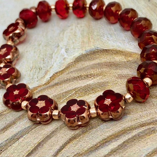 Bracelet Fleurs rouge carmin, élastique – Image 2