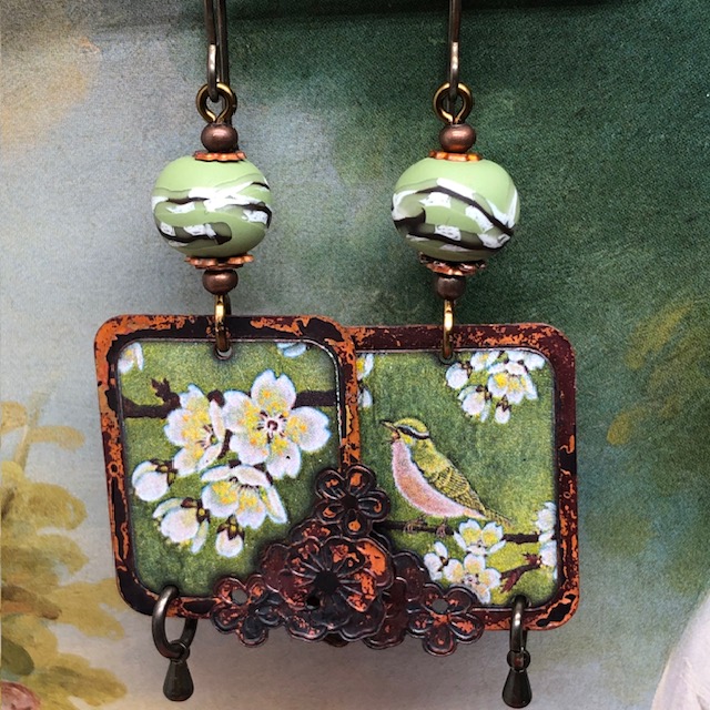 Boucles d'oreilles Flowers and bird, fleur, oiseau, nature – Image 5