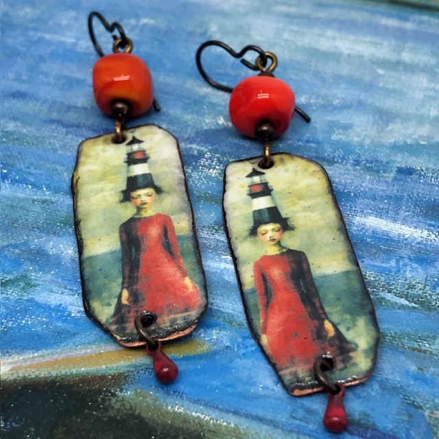 Boucles d'oreilles Lighthouse Girl, surréalisme, seaside – Image 4