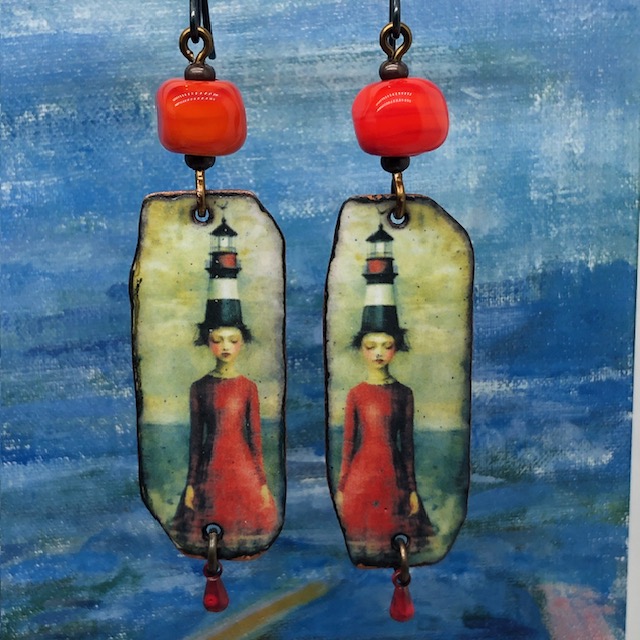Boucles d'oreilles Lighthouse Girl, surréalisme, seaside – Image 5