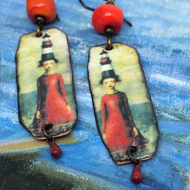 Boucles d'oreilles Lighthouse Girl, surréalisme, seaside – Image 6