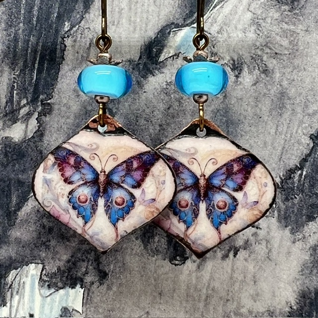 Boucles d'oreilles Papillon bleu et mauve, nature – Image 3