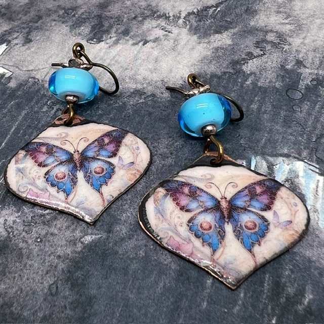 Boucles d'oreilles Papillon bleu et mauve, nature – Image 4