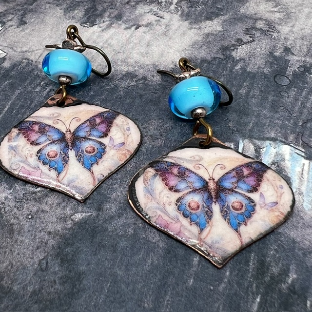 Boucles d'oreilles Papillon bleu et mauve, nature – Image 6