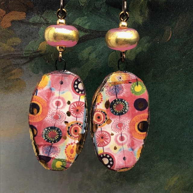 Boucles d'oreilles Patchwork rose et orange – Image 3