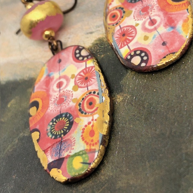 Boucles d'oreilles Patchwork rose et orange – Image 4