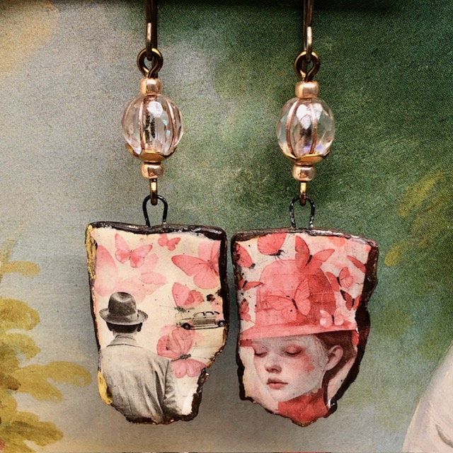 bijou-boucles d'oreilles-pink butterflies-céramique-1