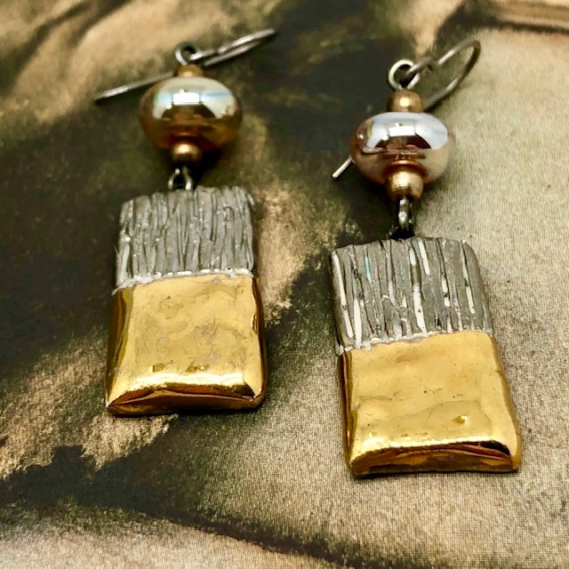 Boucles d'oreilles Rectangles or et platinum – Image 2