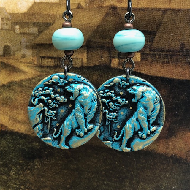 Boucles d'oreilles Tigre et Bonzaï, Japon, nature – Image 3